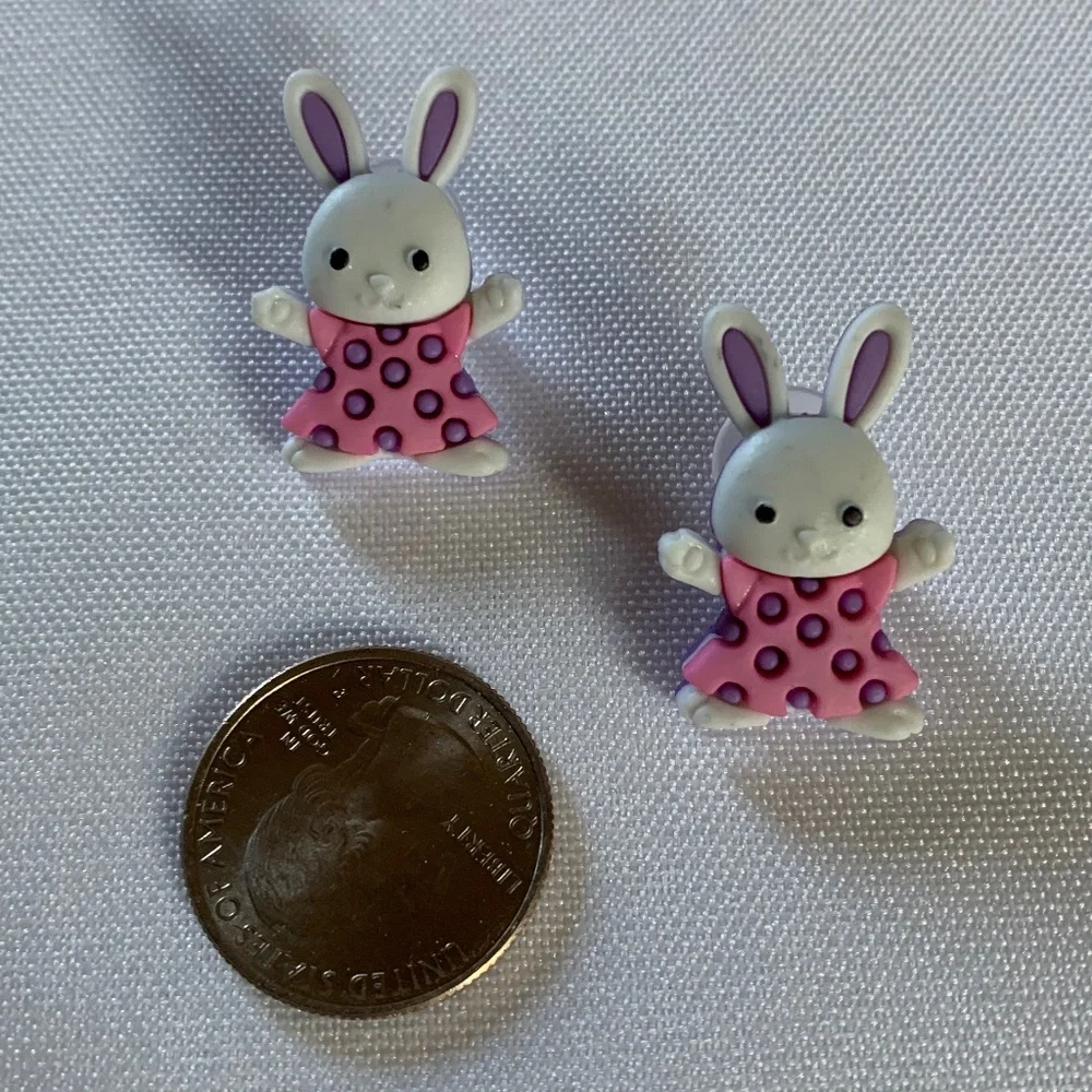 NWT. Handmade Bunny Wearing a Dress Pierced Earrings for Girls!
